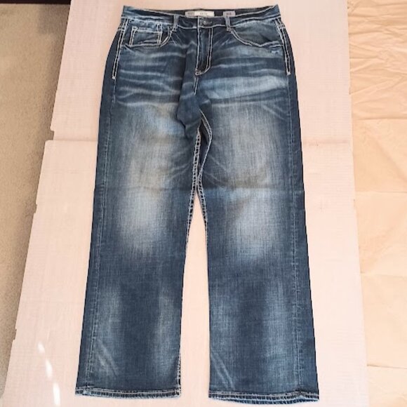 BKE denim Seth Men's straight leg stretch blue jeans, Size 36L - Picture 1 of 8